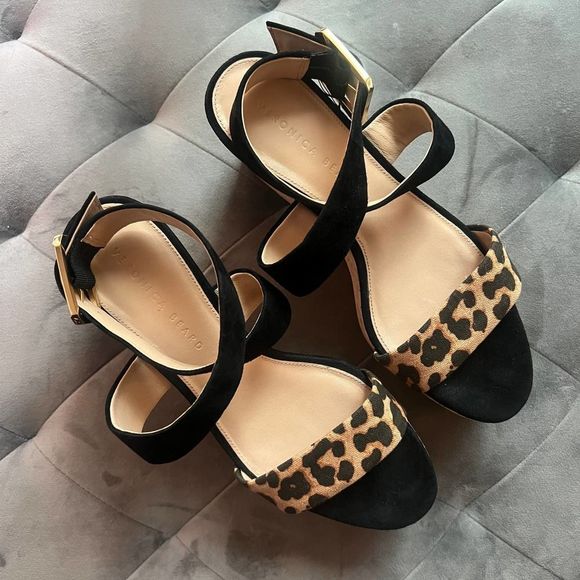 Veronica Beard Hurley Leopard Print Platform Wedge Sandals Size 8.5 - Picture 4 of 9